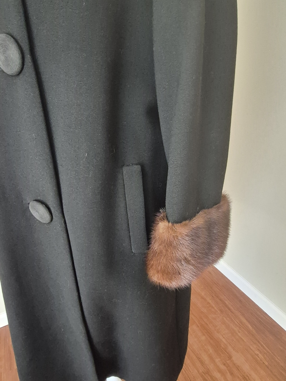 1961 Classic Black Long Wool Overcoat, Lined, Excellent Condition - Picture 5 of 11